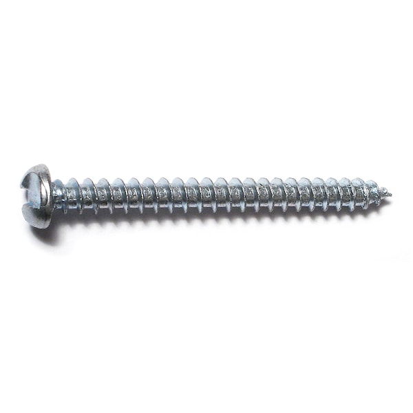 Sheet Metal Screw, #10 x 2 in, Zinc Plated Steel Pan Head Slotted Drive, 100 PK